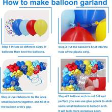 Bộ vòng hoa bóng bay chủ đề lễ hội xiếc 137 quả, gồm các màu đỏ, xanh dương, vàng chủ đạo, bóng bay cao su nhiều màu có kim tuyến, thích hợp cho tiệc sinh nhật, đám cưới, trang trí theo chủ đề lễ hội, công viên giải trí, lễ trưởng thành, tiệc độc thân. - Xem 5