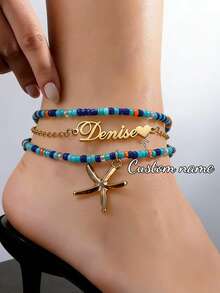 Vòng chân khắc tên cá nhân hóa dành cho nữ, mặt dây chuyền khắc tên, quà tặng cho phái nữ, trang sức bằng thép không gỉ. - Vòng chân nhiều lớp kiểu 1 - Xem 3