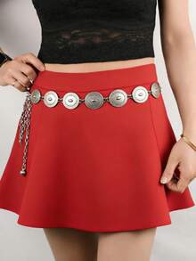 1 pieza Cadena para la cintura de mujer con decoración metálica, cinturón versátil con decoración de luna, cinturón de metal multicapa para decorar vestidos en verano, escuela, otoño y Halloween - Dorado - Ver 8