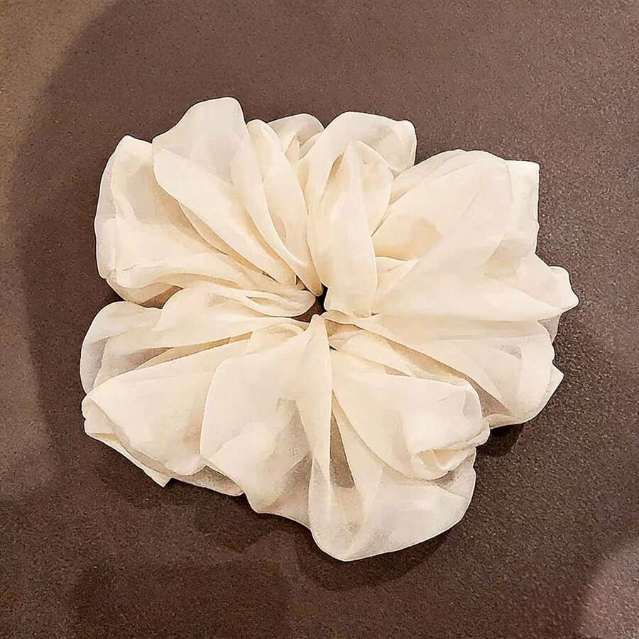 1pc Women Cream White Puffy Ruffled Gentle & Elegant Fairy Style Scrunchie Date / Daily Wear - Beige - View 1