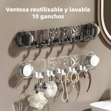 Gancho giratorio de ventosa paquete organizador de toallas de baño, perforador para estante de almacenamiento de múltiples ganchos montado en la pared - Gris Claro - Ver 4