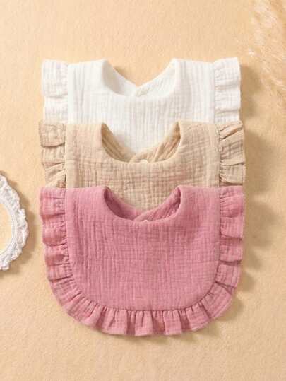 3pcs Newborn Cute Cotton Gauze Candy Color Baby Bibs Set, Suitable For Daily Use All Seasons