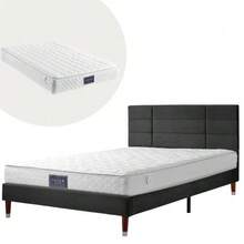 Upholstered Double Bed With Slatted Base, 140x200cm, Upholstered Bed Frame With Headboard, In Linen, For Adults And Teenagers (With Mattress) - 黑色 - 查看 12