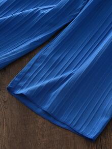 女童夏季套装（2件套），荷叶边系带上衣+阔腿裤 - 寶藍色 - 查看 9