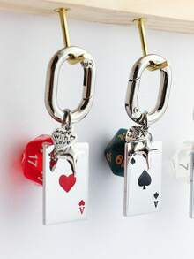 1pc Unisex Creative Cartoon Dice Keychain, Metal Playing Card Pendant, Fashionable Handbag Accessory, Y2K Style - Multicolor - View 2