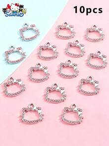 Mặt dây chuyền hợp kim hình mèo Hello Kitty của Sanrio, tự làm trang sức kim loại lấp lánh hình hoạt hình, phụ kiện rỗng cho móc khóa, bông tai, vòng tay, vòng cổ. - Mèo rỗng - Xem 9