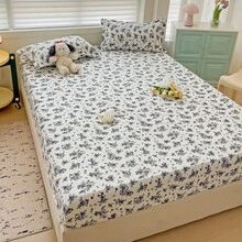 3pcs Bedding Set, Blue Blueberry Pattern, Soft & Comfortable, Includes 1pc Fitted Sheet & 2pcs Pillowcases, No Filling, Suitable For Dorm, Bedroom, Multiple Sizes Available - Blue - View 8