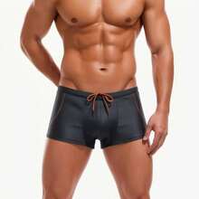 Pantalones cortos de playa con cordón de colores para hombres, pantalones cortos de natación negros cómodos y transpirables para hombres - Negro - Ver 3