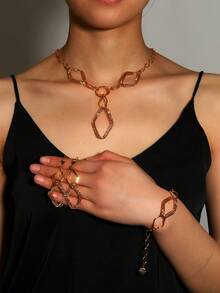 3pcs Middle Eastern Saudi Arabian Style Gold-Plated Copper Multi-Layer Jewelry Set, 1 Necklace, 1 Bracelet, 1 Pair Earrings For Wedding - Yellow Gold - View 6