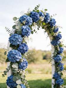 5 piezas Conjunto de cabezas y tallos de flores de hortensias artificiales, adecuado para decorar bodas, jardines del hogar y fiestas - azul real - Ver 2