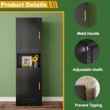 Tall Narrow Storage Cabinet 66.93" H Tall Bathroom Cabinet Metal Pantry Cabinets 4 Adjustable Shelves for Kitchen Home Office Living Room Dinning Room 16 inches Wide Black - Negro - Ver 5
