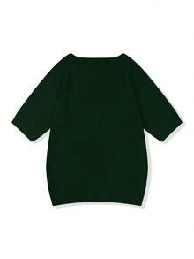 Plus Size Men's Solid Color Crew Neck Casual Loose Knit Short Sleeve Top - Green - View 6