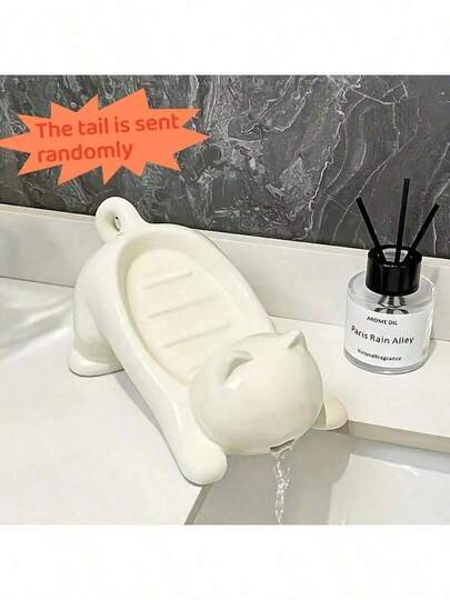 1pc Cartoon Cat Shaped Automatic Dishwashing Liquid Tray - Light Color Plastic Bathroom Storage Box, Ideal For Storing Soap, Bathroom Organizer And Storage