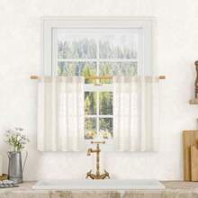 LAMIT Cortinas de Lino Crema de 24 Pulgadas de Largo Paneles de Ventana Semi Transparentes con Filtro de Luz con Trabillas Traseras y Bolsillo para Varilla para Cocina/Ventanas Pequeñas 25 x 24 - Crema - Ver 8