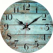 1 Piece Turquoise Wooden Silent Wall Clock, Turquoise Wood Grain Crack Vintage Round Wall Clock Decoration, Suitable For Home Kitchen Living Room Office, Battery Operated, AA Batteries Not Included,Battery Operated Wall Clock - Style 1 - View 4
