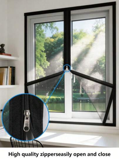 Zippered Self-Adhesive Mosquito Net, Suitable For Home Windows, Removable