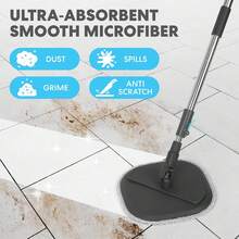 360° Square Spin Mop And Bucket System – Dual Compartment, Separate Clean & Dirty Water – 3 High-Absorbent Microfiber Washable Heads – All Types Floor Cleaning - A - Xem 4