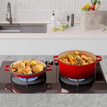 2-In-1 Enameled Cast Iron Dutch Oven Pot With Skillet Lid, 6QT Dutch Oven & 2QT Skillet Combo, Multi Cooker Stock Pot For Frying, Cooking, Baking, Induction & Ovens - View 6