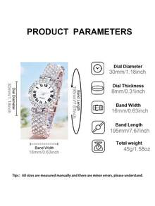 1 pieza Reloj de cuarzo elegante y de moda con números romanos redondos y juego de pulsera para mujer, adecuado para uso diario, regalo de cumpleaños, vuelta al colegio, Acción de Gracias, parejas, mejor regalo (excluyendo la caja de embalaje) - Plateado - Ver 6