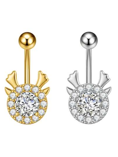 1件装 时尚女士身体饰品 奢华立方氧化锆鹿角不锈钢肚脐环