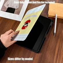 Book-Style Tablet Case With Pencil Holder Cute Plush Penguin & Apple Design, With Penguins In Apple Car & Shell. Yellow Polka Dot & Light Blue Plaid Background, Fresh And Healing. Book-Style Flip, Built-In Pencil Slot, Full Shockproof Edge.Compatible With IPad Mini 4/5/6, 9.7/10.2/10.5/10.9/11/12.9/13 Inch, Pro/Air 4/5/6/7, 10th/11th Gen, Galaxy Tab A7Lite/A8/A9/A9Plus/S6Lite/S7/S8/S9/S10/S11/FE/Plus Series. - Multicolor - View 5