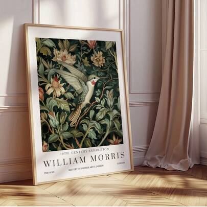 1pc Frameless William Morris Style Hummingbird Floral Art Print, Vintage Botanical Poster With Bird & Flowers, Cozy Cottagecore Wall Decor For Living Room, Bedroom, Dorm, Back To School, Funky Posters, Room Decor, Gift