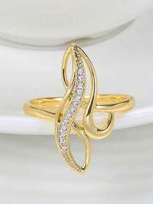 1枚女士优雅立方氧化锆戒指，适合婚礼、订婚、周年纪念派对、情人节礼物 - 金黃色 - 查看 2