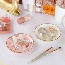 5.3 Inch Jewelry Dish Tray Small Jewelry Tray For Women Orange Ceramic Trinket Dish Catch All Tray For Ring Earring Necklace Bracelet Key - Pink - View 2