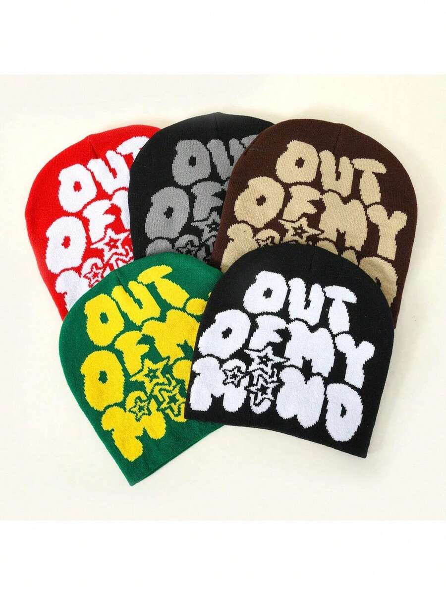 Letter Pattern Personalized Street Hip-Hop Skull Cap, Jacquard Knit Hat, Suitable For Daily Leisure, Outdoor Sports, And Festive Gifts Beanie Fall Outfit - màu đen - Xem 1