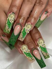 5/10/20PCS Golden 3D Saint Jude Thaddeus Nail Charms - Hypoallergenic Acrylic Rhinestones & Gems For Nail Art, Vibrant Green & Golden Religious Nail Decorations, Durable Nail Jewelry For Sensitive Light Beige, Nail Art Charms, Skinfriendly Beauty Product Nails - Multicolor - View 4