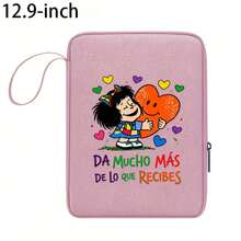Shockproof Nylon Tablet Sleeve Compatible With Ipad 10.9inch/12.9inch -Tablet Bag Portable Drop-Resistant Design With Independent Compartment, Large Capacity Storage With Mafalda Print Pattern, Tablet Carrying Case, Tech Accessory, Scratchresistant Cover, Minimalist Case, - Pink - View 5