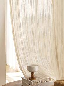 1 chiếc rèm ngắn hai mặt bằng vải lanh cotton, kiểu Wabi-Sabi Nhật Bản, có độ xuyên sáng nhẹ, dùng làm vách ngăn phòng, rèm cửa sổ nhà bếp, phòng ngủ, ban công. - Màu be - Xem 9