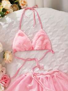 Conjunto de lencería de coneja rosa/Incluye tocado/Conjunto de 3 piezas - Rosa - Ver 8