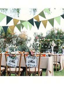 Metallic Gold & Green Triangle Pennant Banner, Baby Shower Bridal Party Birthday Bachelorette Engagement Decoration, St. Patrick's Day Carnival Christmas New Year Outdoor Garden Hanging Flags - Multicolor - View 12