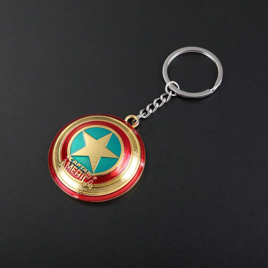 Rotating Shield Star Keychain Set, Superhero Inspired Metal Bag Charm, Car Key Pendant For Fans & Teens, Birthday Gift - màu xanh lá - Xem 1
