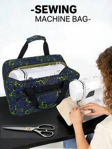 Sewing Machine Carrying Case - Multi-Pocket Storage Bag With Adjustable Shoulder Strap, Fits Most 15-18 Inch Machines, Water-Resistant Oxford Fabric - Multicolor - View 4