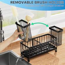 Sponge Holder for Kitchen Sink Sink Caddy Organizer with High Brush Holder Kitchen Countertop Organizers and Storage Essentials Rustproof 304 Stainless Steel Black 9.25″ - Ver 5
