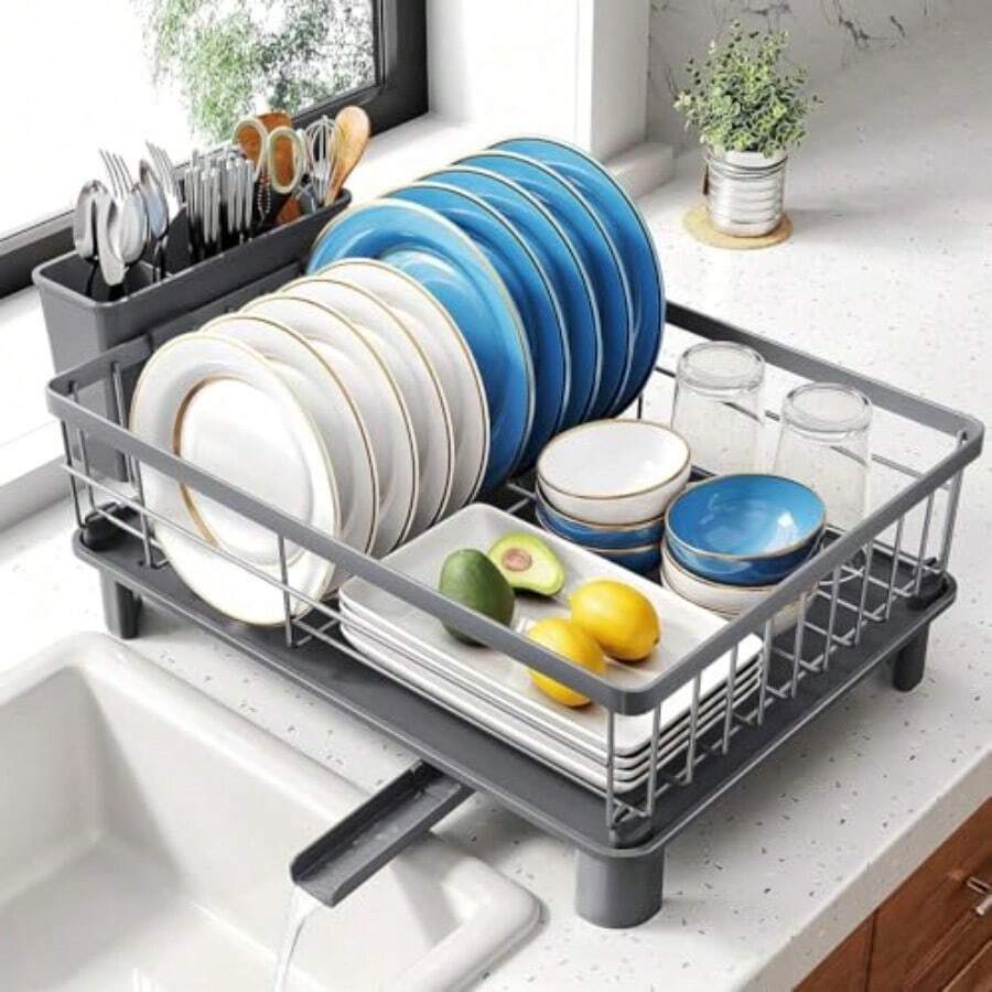 Escurridor De Trastes Acero Inoxidable Pequeño con Estante para Cubiertos Y EscurridorEstantes Fregadero De Cocina para Vasos Sostiene Utensilios. Gris - Gris - Ver 1