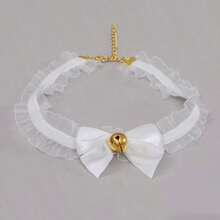 Collar de gato con lazo de encaje y colgante con campana - Blanco - Ver 4