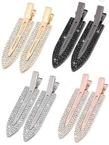 2pcs/4pcs Seamless Hair Clips, Rhinestone Non-Slip Flat Styling Clips, Shiny Metal Curling Clips, Bangs Invisible Styling Clips, Makeup Hair Clips, Women & Girls Hair Accessories, Silver, Gold, Black, Hair Clips - Multicolor - View 1