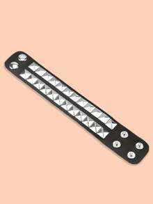 3件套PU皮革方形铆钉朋克风手镯，男女通用时尚手镯，哥特朋克摇滚风手镯，万圣节派对配饰 - 款式1 - 查看 6