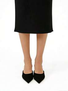 2026新款棕色绒面尖头穆勒鞋，小猫跟无后跟乐福鞋，优雅通勤休闲夏季一脚蹬凉鞋 - 黑色 - 查看 4