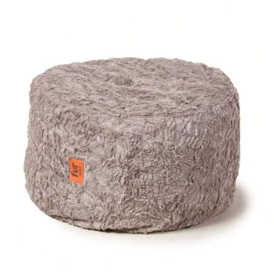 Faux Fur Bean Bag Pouf Footstool - Washable Fabric Ottoman Cover with Durable Foam Insert - Versatile Footrest for Basement Living Room Office - 26" x 17" - Grey Made in The USA - Gris - Ver 1