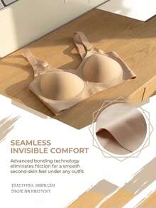 1pc Plus Size Women Khaki Wireless Full Coverage Bra, Comfortable Breathable Sports & Yoga Bra - Khaki - View 7