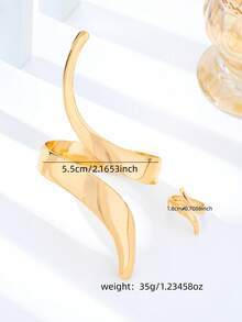 1 Set Exaggerated Geometric Asymmetrical Bangle Bracelet Set For Women - Yellow Gold - View 2
