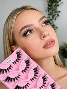 5 Pairs Natural Thick False Eyelashes, Curled And Fluffy, Suitable For Parties, Manga Style, Travel Essential - Black - View 6