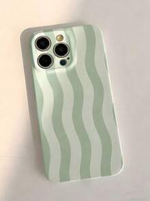 1 件装简约清新波浪条纹图案细孔亮面全包硬壳手机壳，适用于 11/12/13/14/15/16 Pro Max - 彩色 - 查看 2