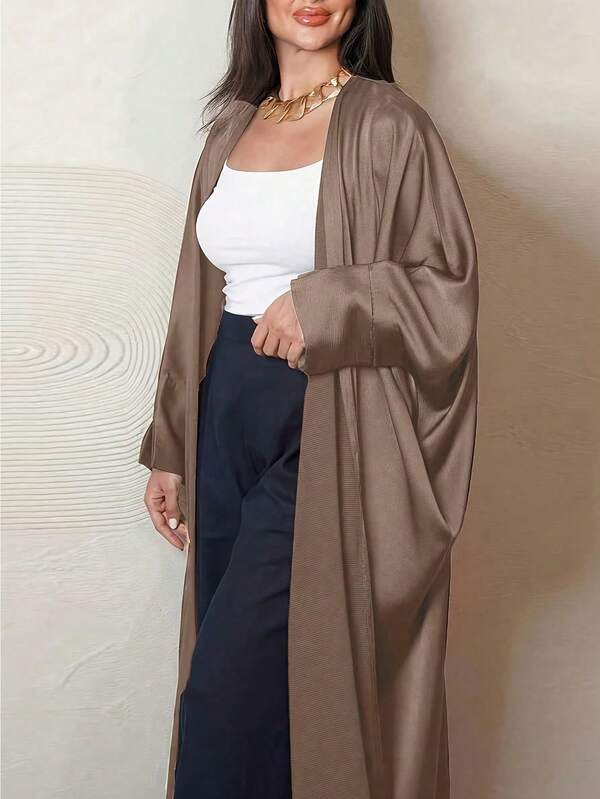 1pc Fashionable Minimalist Patchwork Print & Painted Cuff Middle Eastern Women's Long Dress, Elegant Cardigan Robe/Abaya, Suitable For Daily Wear & Festivals