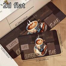 1pc/2pcs/3pcs Soft Kitchen Floor Mat With Coffee Print Design, Machine Washable, Non-Slip, Oil & Water Resistant, Lightweight Polyester Rectangular Rug For Kitchen And Dining Room, Coffee Themed Soft Textured Mat, Coffee Bar Mat - Multicolor - View 7