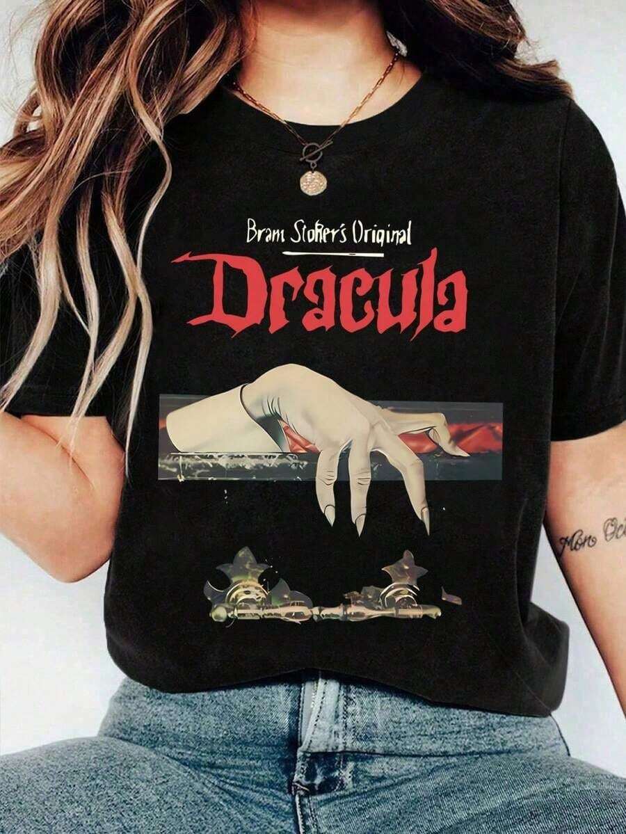 Plus Size T-Shirt For Halloween, Plus Size Graphic Streetwear T-Shirt, Casual Summer Top, Holiday Vibes - 黑色 - 查看 1